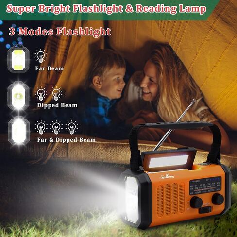 راديو الطقس كرنك اليد في حالات الطوارئ مع بطارية احتياطية 10000 مللي أمبير في الساعة، نوع C شحن محمول بالطاقة الشمسية AM FM راديو NOAA مع شاحن USB، مصباح يدوي، مصباح القراءة، بوصلة، SOS للتخييم في الهواء الطلق عاصفة الإعصار in Kuwait