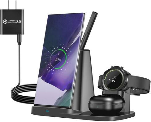 شاحن لاسلكي 4 في 1 محطة شحن سريعة معتمدة من Qi لساعة Samsung Galaxy Watch 5 Pro/4/3/Active 2/Gear S3/Sport، قاعدة شحن لـ Note 20/Note 10/S22/S21/S10/S20، Buds in Saudi Arabia