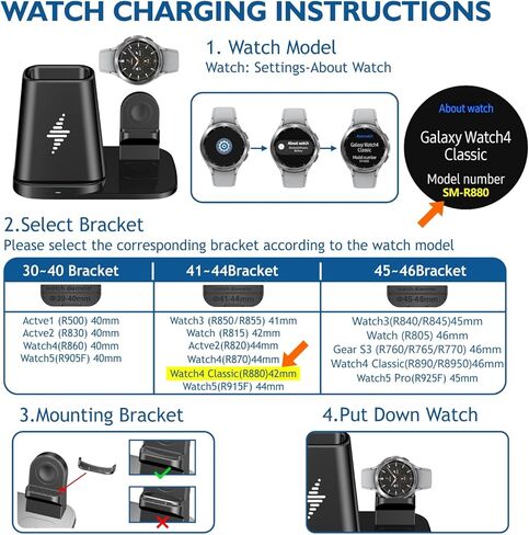 شاحن لاسلكي 4 في 1 محطة شحن سريعة معتمدة من Qi لساعة Samsung Galaxy Watch 5 Pro/4/3/Active 2/Gear S3/Sport، قاعدة شحن لـ Note 20/Note 10/S22/S21/S10/S20، Buds in Saudi Arabia