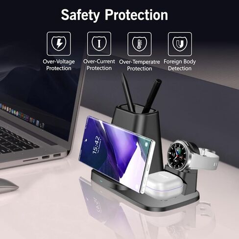 شاحن لاسلكي 4 في 1 محطة شحن سريعة معتمدة من Qi لساعة Samsung Galaxy Watch 5 Pro/4/3/Active 2/Gear S3/Sport، قاعدة شحن لـ Note 20/Note 10/S22/S21/S10/S20، Buds in Saudi Arabia
