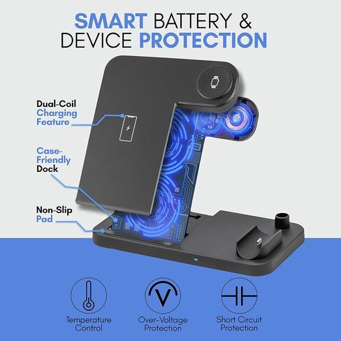 C&Berg 4 in 1 Charging Station Apple, 15W Fast Charger Portable Dock Stand, Compatible w/Qi-Certified Devices, iPhone 13/13 Pro/12/12 Pro/SE/11/X NoteS8/9/10, iWatch, Airpods & Apple Pencil 3 in 1 in Saudi Arabia