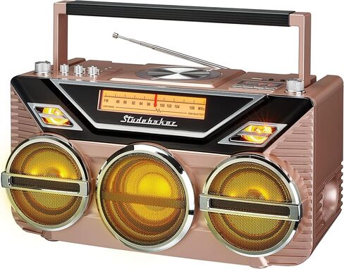 Retro Studebaker Avanti Stereo Boombox with CD, FM Stereo Radio, Bluetooth Receive and Transmit, LED Light Show and 15W Subwoofer for High Power Bass (Black) in Saudi Arabia
