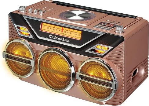 Retro Studebaker Avanti Stereo Boombox with CD, FM Stereo Radio, Bluetooth Receive and Transmit, LED Light Show and 15W Subwoofer for High Power Bass (Black) in Saudi Arabia