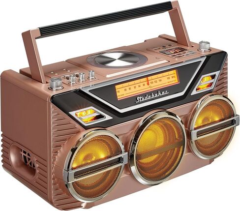 Retro Studebaker Avanti Stereo Boombox with CD, FM Stereo Radio, Bluetooth Receive and Transmit, LED Light Show and 15W Subwoofer for High Power Bass (Black) in Saudi Arabia