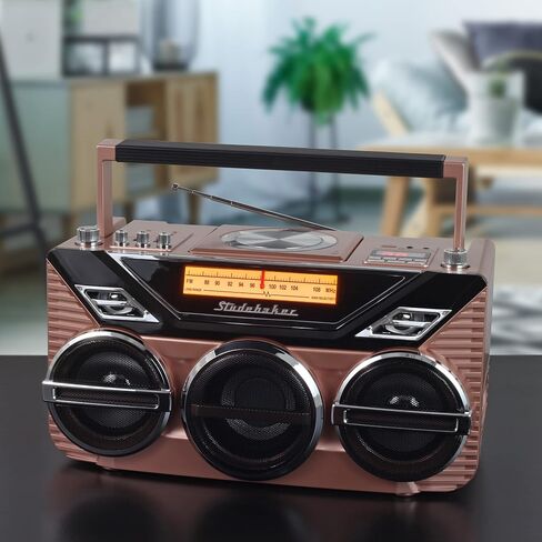 Retro Studebaker Avanti Stereo Boombox with CD, FM Stereo Radio, Bluetooth Receive and Transmit, LED Light Show and 15W Subwoofer for High Power Bass (Black) in Saudi Arabia