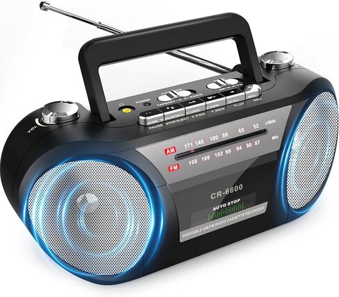 Boombox Cassette Player AM FM Radio : مشغل شريط كاسيت محمول ريترو مسجل مع مكبر صوت ستيريو مزدوج، جاك سماعة أذن قياسي، صندوق كاسيت مزود ببطاريات خلايا 4 D أو طاقة التيار المتردد in Kuwait
