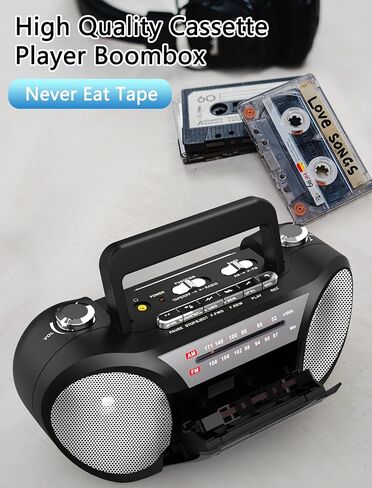 Boombox Cassette Player AM FM Radio : مشغل شريط كاسيت محمول ريترو مسجل مع مكبر صوت ستيريو مزدوج، جاك سماعة أذن قياسي، صندوق كاسيت مزود ببطاريات خلايا 4 D أو طاقة التيار المتردد in Kuwait
