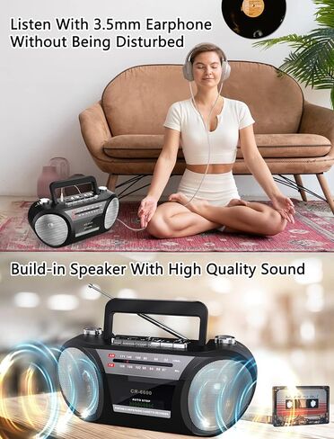 Boombox Cassette Player AM FM Radio : مشغل شريط كاسيت محمول ريترو مسجل مع مكبر صوت ستيريو مزدوج، جاك سماعة أذن قياسي، صندوق كاسيت مزود ببطاريات خلايا 4 D أو طاقة التيار المتردد in Kuwait