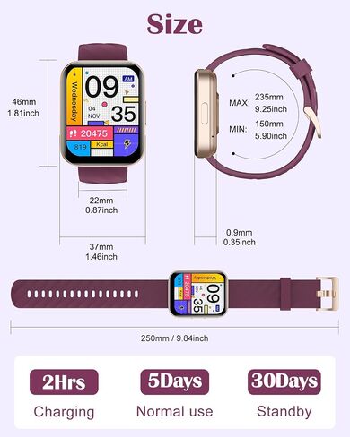 RUIMEN Smart Watches for Men Women, Bluetooth Calls, Fitness Tracker Black | for iPhone/Android Phones, 1.85" HD, Heart Rate Monitor Sleep Tracker, Step Calories Counter, 100+ Sports Types, Waterproof in Kuwait