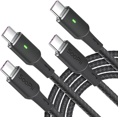 SOOPII 100W PD USB C to USB C Cable, [2ft] Type C Cable with Smart LED Indicator for lPhone 15/15 Pro/15 Plus/15 Pro Max, lPad Air/lPad Pro, MacBook Pro,Galaxy S23/S21/S10/S9/Plus……… in Kuwait