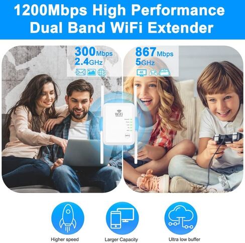 معزز إشارة موسع WiFi يصل إلى 8000 قدم مربع و45 جهازًا، موسع نطاق WiFi، مكرر الإنترنت اللاسلكي، مضخم صوت طويل المدى، نقطة الوصول، إعداد مفتاح واحد، يدعم منفذ Ethernet in Kuwait