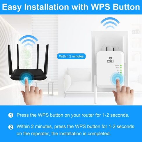 معزز إشارة موسع WiFi يصل إلى 8000 قدم مربع و45 جهازًا، موسع نطاق WiFi، مكرر الإنترنت اللاسلكي، مضخم صوت طويل المدى، نقطة الوصول، إعداد مفتاح واحد، يدعم منفذ Ethernet in Kuwait