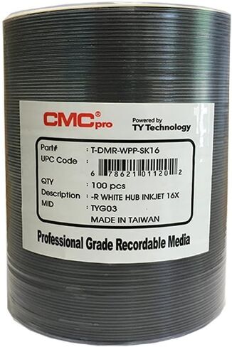 CMC Pro - Powered by TY Technology 16x White Inkjet Hub Printable 4.7GB DVD in Tape Wrap - 100 Pack in Saudi Arabia