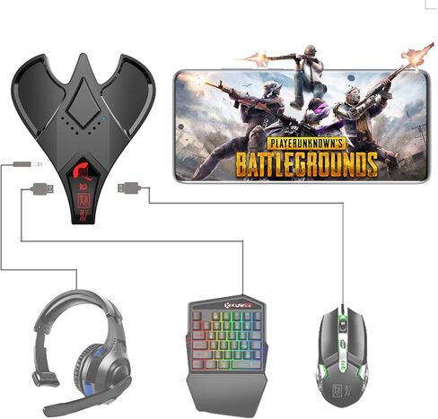 محول لوحة مفاتيح وماوس arVin للهاتف/الكمبيوتر اللوحي الذي يعمل بنظام Android، محول ماوس لوحة مفاتيح الألعاب المحمولة مع أوضاع مزدوجة سلكية/لاسلكية، مقبس سماعة رأس 3.5 مم، تشغيل جميع الألعاب لـ PUBG، Call of Duty، Free Fire in Kuwait