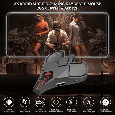 محول لوحة مفاتيح وماوس arVin للهاتف/الكمبيوتر اللوحي الذي يعمل بنظام Android، محول ماوس لوحة مفاتيح الألعاب المحمولة مع أوضاع مزدوجة سلكية/لاسلكية، مقبس سماعة رأس 3.5 مم، تشغيل جميع الألعاب لـ PUBG، Call of Duty، Free Fire in Kuwait