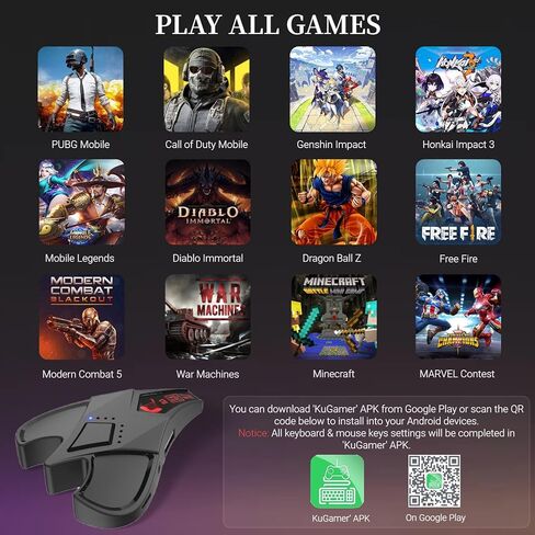 محول لوحة مفاتيح وماوس arVin للهاتف/الكمبيوتر اللوحي الذي يعمل بنظام Android، محول ماوس لوحة مفاتيح الألعاب المحمولة مع أوضاع مزدوجة سلكية/لاسلكية، مقبس سماعة رأس 3.5 مم، تشغيل جميع الألعاب لـ PUBG، Call of Duty، Free Fire in Kuwait