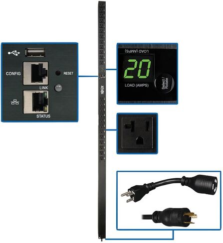 محول Tripp Lite PDU بقدرة 1.9 كيلو وات 120 فولت 24 منافذ 5-15/20R 20 أمبير مع L5-20P، واجهة منصة LX 0URM TAA (PDUMV20NETLX) in Saudi Arabia