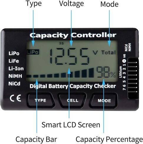 جهاز اختبار سعة البطارية الرقمية، جهاز اختبار وحدة التحكم في جهد البطارية مع شاشة LCD لبطارية LiPo Life Li-ion NiMH in Kuwait