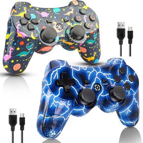 BELOPERA 2 Pack PS3 Controller، Cool Blue PS3 Controller Wireless for PlayStation 3 مع 2 كابلات USB، أجهزة التحكم عن بعد البديلة تعمل لوحدة تحكم PS3 مع عصا التحكم المحدثة in Kuwait