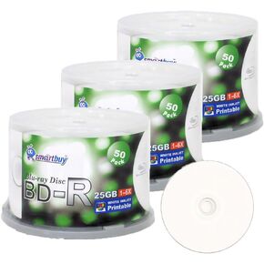 Smartbuy 150 Pack Bd-r 25gb 6X Blu-ray Single Layer Recordable Disc Printable White Inkjet Blank Data Video Media 150 Disc Spindle in Kuwait