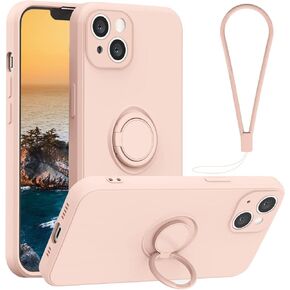 Silicone Ring Holder Case for iPhone 13,Full Body Protection,360° Kickstand Case with Hand Strap,Support Magnetic Car Mount,6.1 inch 2021 (Black)