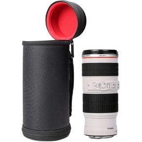 Semi-Hard Lens Case for DSLR Camera Lens (Canon, Nikon, Sony, Pentax, Olympus, Panasonic,etc listed models below), Strong Light with case with Carabiner, cleaning wipe (Black Large) in Kuwait