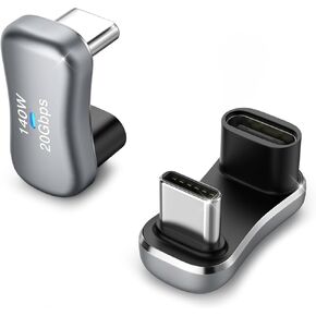 MoKo 180 Degree USB C Adapter 2 Pack, U Shape USB-C Male to USB-C Female Adapter with PD 140W Fast Charging, USB C Angle Adapter Connector for Steam Deck, Switch, Laptop, Tablet, Phone