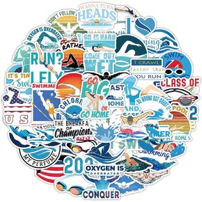 Swimming Water Bottle Stickers 50 PCS Swimmer Stickers,Vinyl Sticker Gift for Kids Teens Adults Children,Waterproof Stickers for Hydroflasks,Laptop,Computer Skateboard,Phone,Car,Luggage in Kuwait