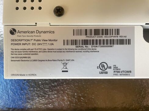 American Dynamics 7" Public View Monitor ADLCDPVM7B w/Camera Nib P700-VT W/B in Saudi Arabia