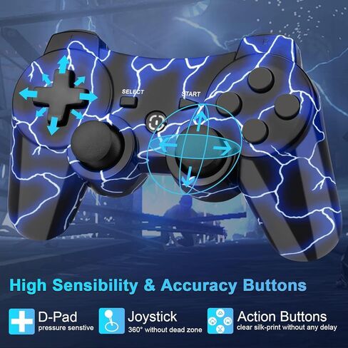 BELOPERA 2 Pack PS3 Controller، Cool Blue PS3 Controller Wireless for PlayStation 3 مع 2 كابلات USB، أجهزة التحكم عن بعد البديلة تعمل لوحدة تحكم PS3 مع عصا التحكم المحدثة in Kuwait