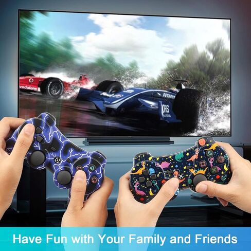 BELOPERA 2 Pack PS3 Controller، Cool Blue PS3 Controller Wireless for PlayStation 3 مع 2 كابلات USB، أجهزة التحكم عن بعد البديلة تعمل لوحدة تحكم PS3 مع عصا التحكم المحدثة in Kuwait