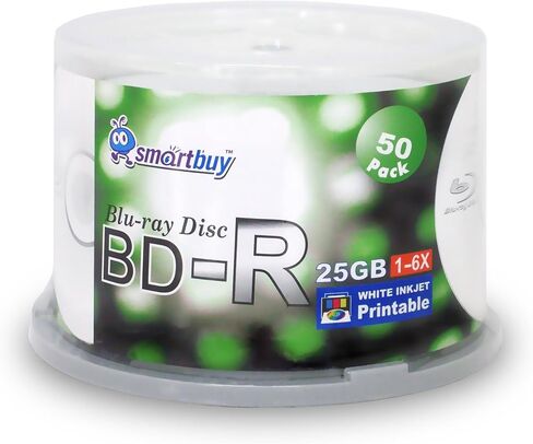 Smartbuy 150 Pack Bd-r 25gb 6X Blu-ray طبقة واحدة قابلة للتسجيل قرص قابل للطباعة أبيض نافث للحبر بيانات فارغة وسائط فيديو 150 قرص المغزل in Saudi Arabia