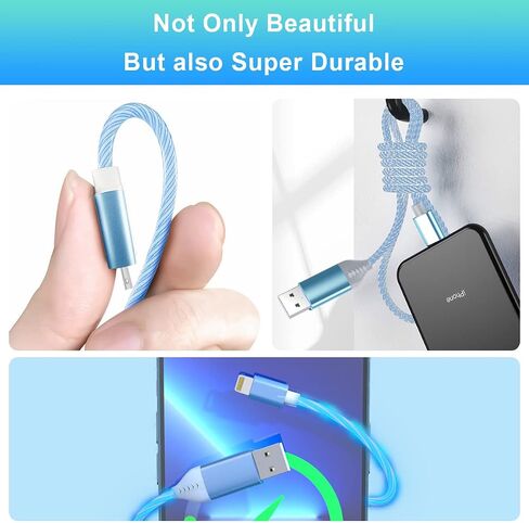 كابل شحن الهاتف 3 في 1 متعدد USB عالمي متدفق بإضاءة LED، Lightning+Type C+Micro USB متوهج سلك موصل شاحن لهاتف iPhone 14/13/12 Pro Max/XR/XS/8 7/SE، iPad/LG/ سامسونج/بكسل (4FT أخضر) in Kuwait