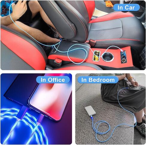 كابل شحن الهاتف 3 في 1 متعدد USB عالمي متدفق بإضاءة LED، Lightning+Type C+Micro USB متوهج سلك موصل شاحن لهاتف iPhone 14/13/12 Pro Max/XR/XS/8 7/SE، iPad/LG/ سامسونج/بكسل (4FT أخضر) in Kuwait