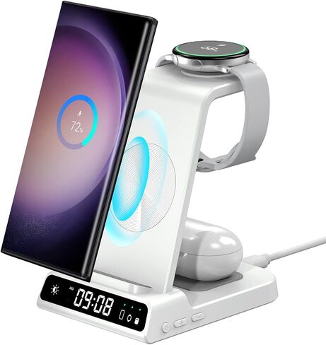 Wireless Charger for Samsung S25 with Clock 3 in 1 Android Charging Station in Kuwait