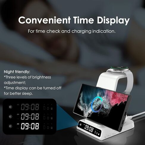 Wireless Charger for Samsung S25 with Clock 3 in 1 Android Charging Station in Kuwait