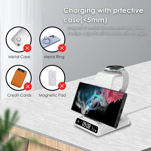 Wireless Charger for Samsung S25 with Clock 3 in 1 Android Charging Station in Kuwait