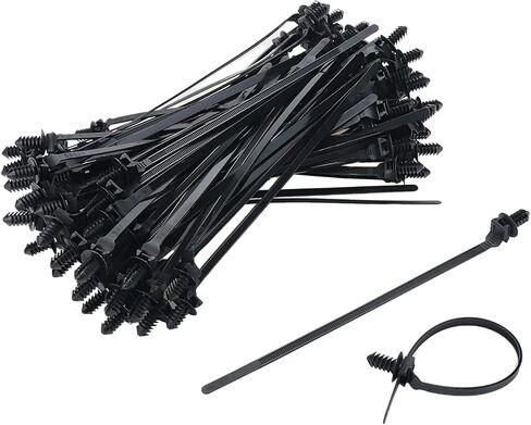 Push Mount Zip Ties 50Pcs, Heavy Duty Black Wire Zips Tie Mounts, 2 in 1 Nylon Self Locking Push Mount Cable Zip Tie for Engine Bay Wire Harness, Indoor Wires Tying (8.3"x0.2") in Kuwait
