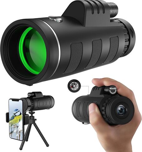 JiaSifu 40x60 High Definition Monocular Telescope with Smartphone Adapter, BAK4 Prism FMC Monocular with Clear Low Light Vision for Wildlife Hunting Camping Travelling（LD006-ZZ-011） in Saudi Arabia