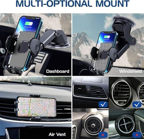 حامل هاتف السيارة من Suruid، حامل الهاتف الخلوي لفتحة تهوية الزجاج الأمامي للوحة قيادة السيارة، حامل هاتف قابل للتعديل للسيارة متوافق مع iPhone Samsung Android وجميع الهواتف الذكية والسيارات in Kuwait