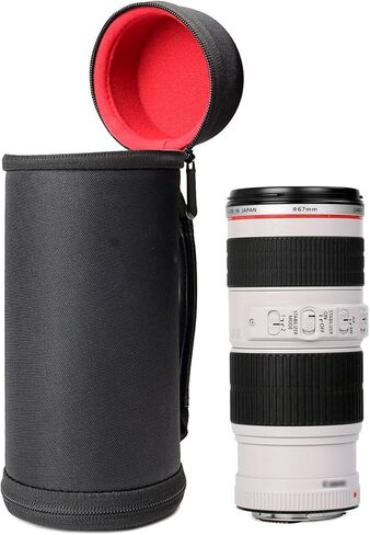 حافظة عدسات شبه صلبة من WGear لعدسات كاميرا DSLR (Canon، Nikon، Sony، Pentax، Olympus، Panasonic، إلخ)، مقاس متوسط ​​مع حلقة تسلق، مسح تنظيف العدسات (أسود متوسط) (أسود صغير جدًا) in Saudi Arabia
