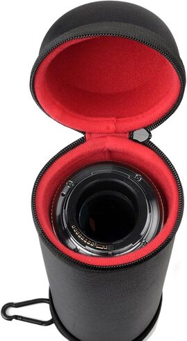 حافظة عدسات شبه صلبة من WGear لعدسات كاميرا DSLR (Canon، Nikon، Sony، Pentax، Olympus، Panasonic، إلخ)، مقاس متوسط ​​مع حلقة تسلق، مسح تنظيف العدسات (أسود متوسط) (أسود صغير جدًا) in Saudi Arabia