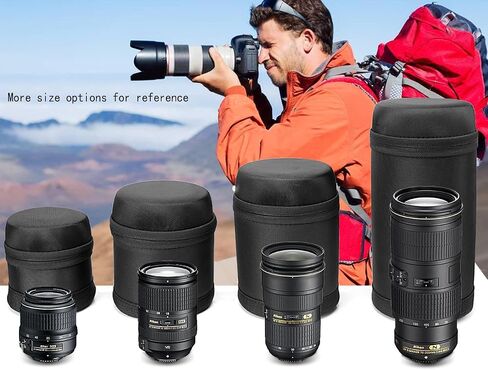 حافظة عدسات شبه صلبة من WGear لعدسات كاميرا DSLR (Canon، Nikon، Sony، Pentax، Olympus، Panasonic، إلخ)، مقاس متوسط ​​مع حلقة تسلق، مسح تنظيف العدسات (أسود متوسط) (أسود صغير جدًا) in Saudi Arabia