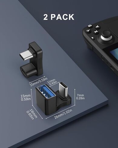 MoKo 180 Degree USB C Adapter 2 Pack, U Shape USB-C Male to USB-C Female Adapter with PD 140W Fast Charging, USB C Angle Adapter Connector for Steam Deck, Switch, Laptop, Tablet, Phone in Kuwait
