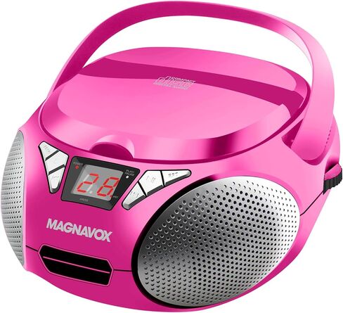 Magnavox MD6924-PK Portable Top Loading CD Boombox with AM/FM Stereo Radio in Pink | CD-R/CD-RW Compatible | LED Display | AUX Port Supported | Programmable CD Player | in Kuwait
