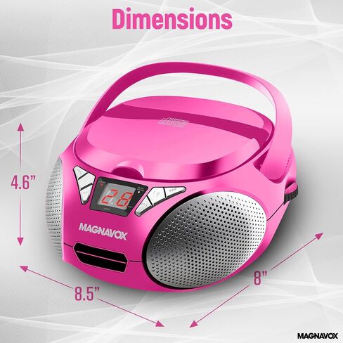 Magnavox MD6924-PK Portable Top Loading CD Boombox with AM/FM Stereo Radio in Pink | CD-R/CD-RW Compatible | LED Display | AUX Port Supported | Programmable CD Player | in Kuwait
