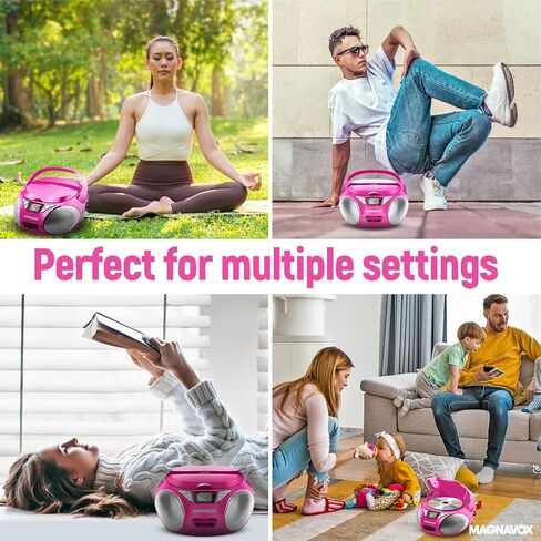 Magnavox MD6924-PK Portable Top Loading CD Boombox with AM/FM Stereo Radio in Pink | CD-R/CD-RW Compatible | LED Display | AUX Port Supported | Programmable CD Player | in Kuwait