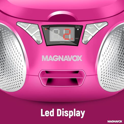 Magnavox MD6924-PK Portable Top Loading CD Boombox with AM/FM Stereo Radio in Pink | CD-R/CD-RW Compatible | LED Display | AUX Port Supported | Programmable CD Player | in Kuwait