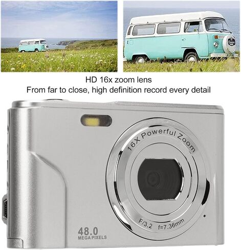 Digital Camera, 1080P 2.4 Inch Display Mini Compact Camera with 16X Zoom, Portable and Rechargeable Video Camera for Adults, Students, Kids, Travel (Space Silver) in Kuwait