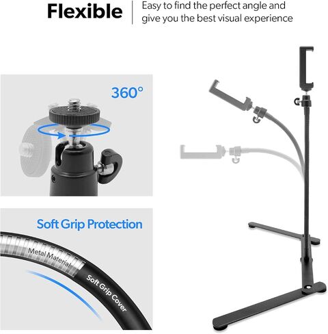 LimoStudio Table Top Smartphone, Cellphone Holder Stand, 17 inch Height & Adjustable, Mini Ball Head Angle Control, Stable Base with Efficient Space Use Between Legs, Multi Purpose Tabletop, AGG2934 in Saudi Arabia